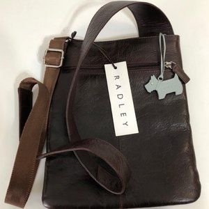 NWT Radley London Brown Pebbled Leather Pockets Cross Body Bag